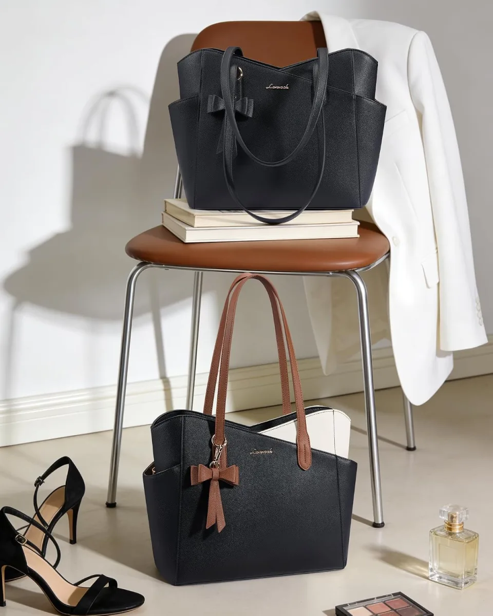 LOVEVOOK small tote purse for women in black structured PU leather with top zipper photo 3
