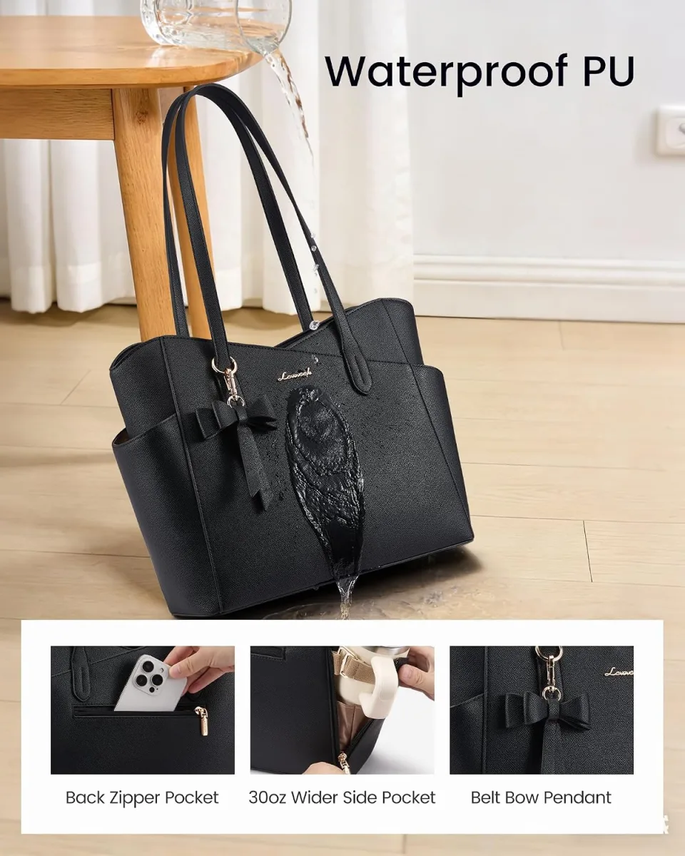 LOVEVOOK small tote purse for women in black structured PU leather with top zipper photo 5