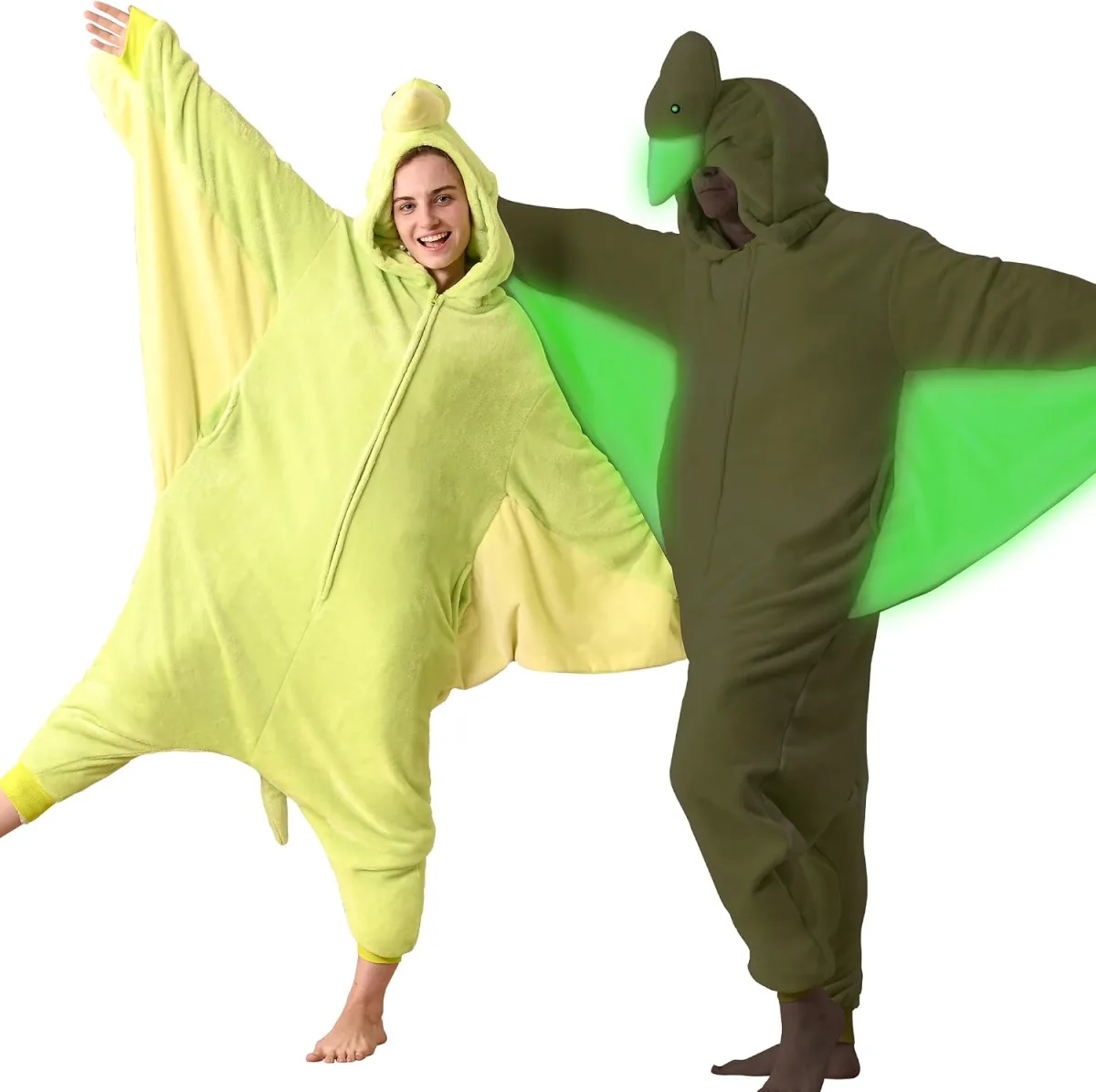 Tailwaggz glow in the dark pterodactyl onesie pajamas costume for adults