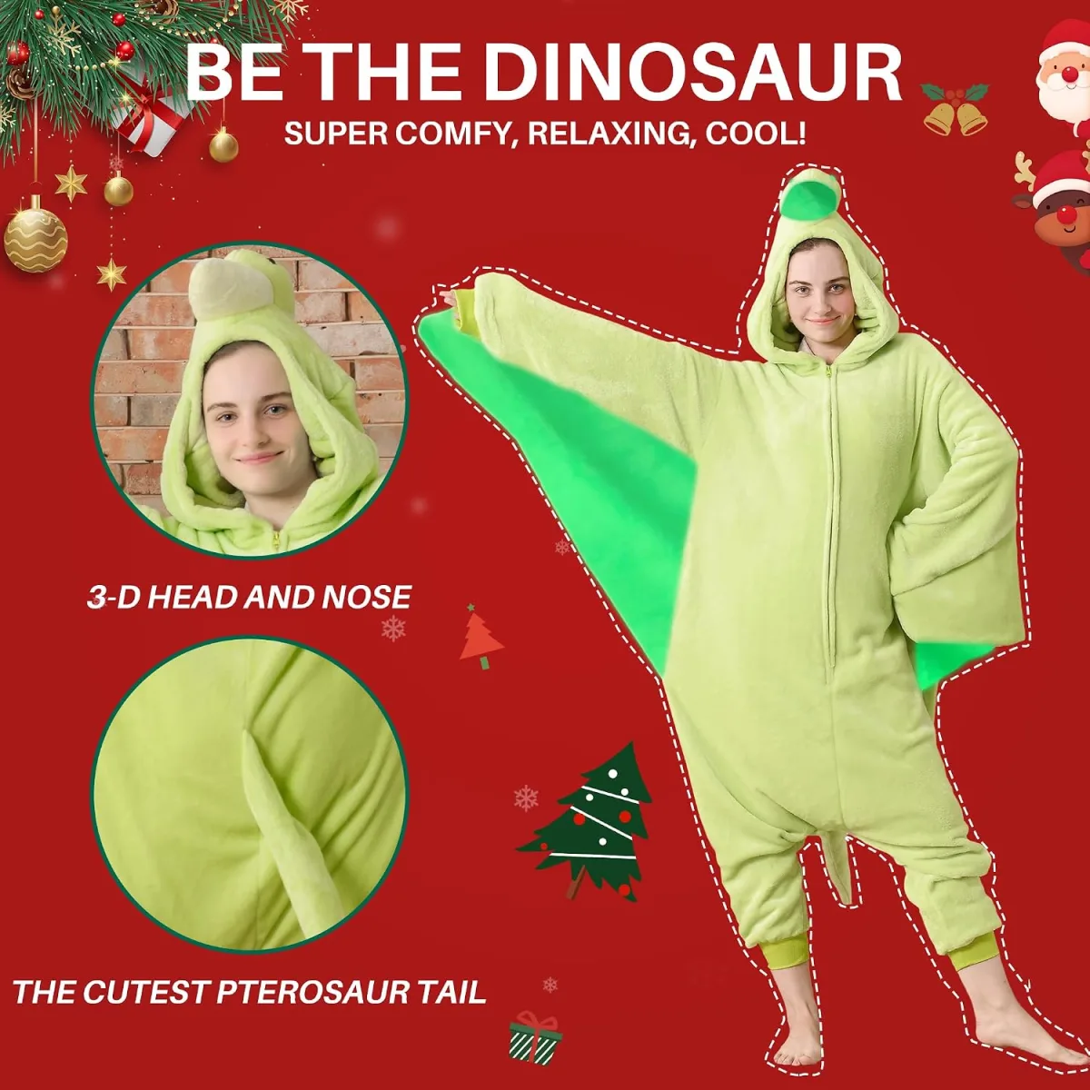 Tailwaggz glow in the dark pterodactyl onesie pajamas costume for adults
