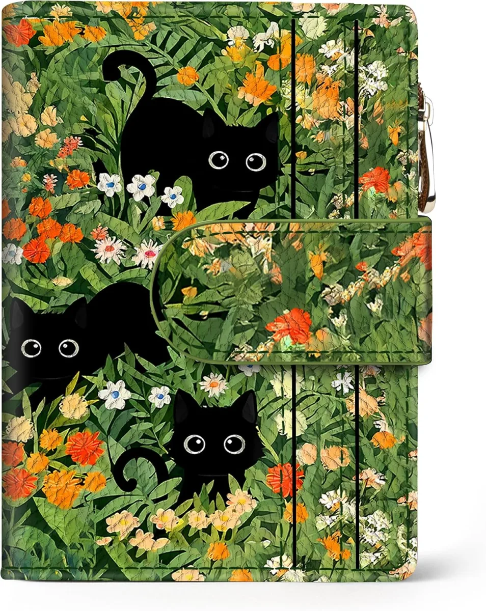 Tipmile small wallet for women with RFID blocking and cute cat print, bifold with coin pocket