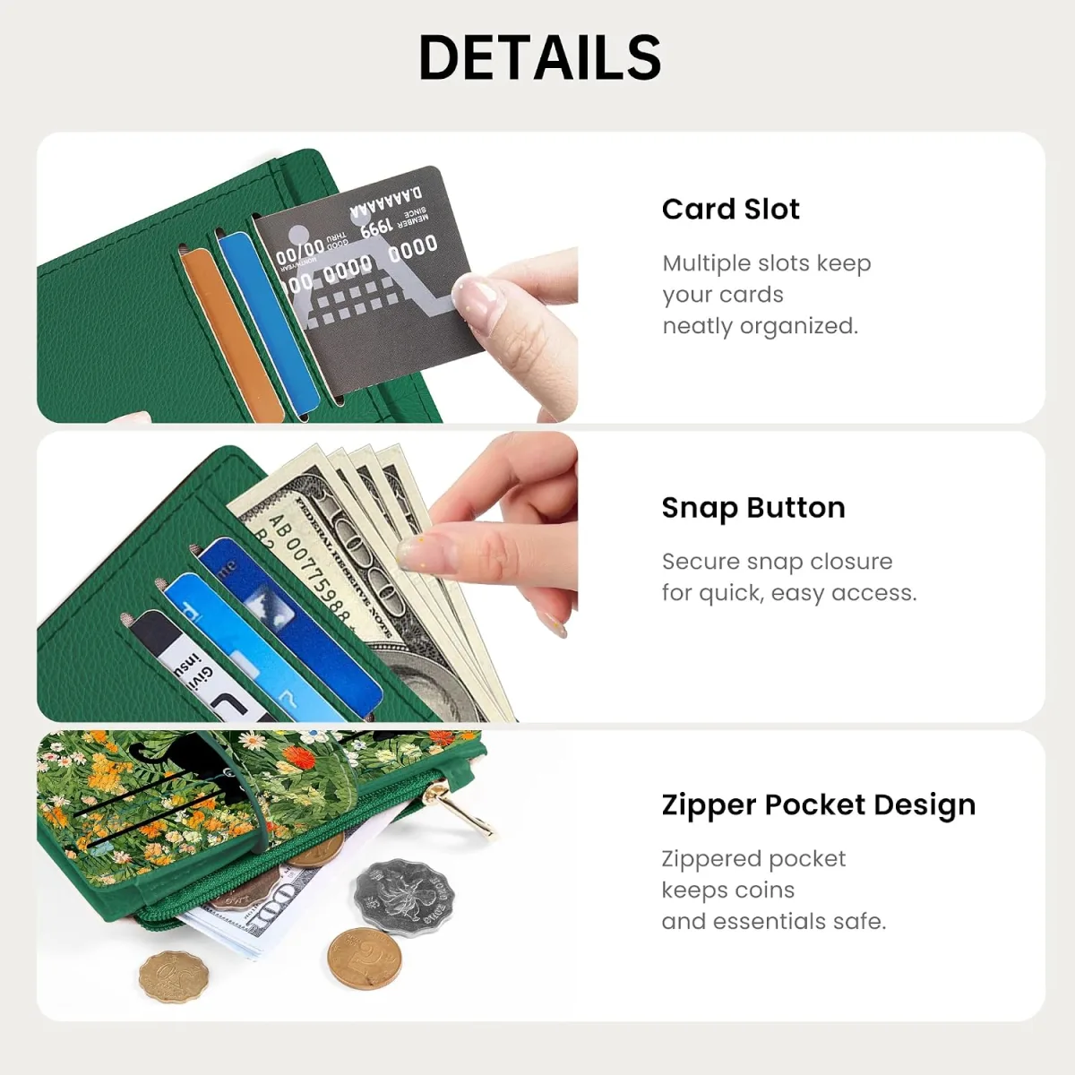 Tipmile small wallet for women with RFID blocking and cute cat print, bifold with coin pocket
