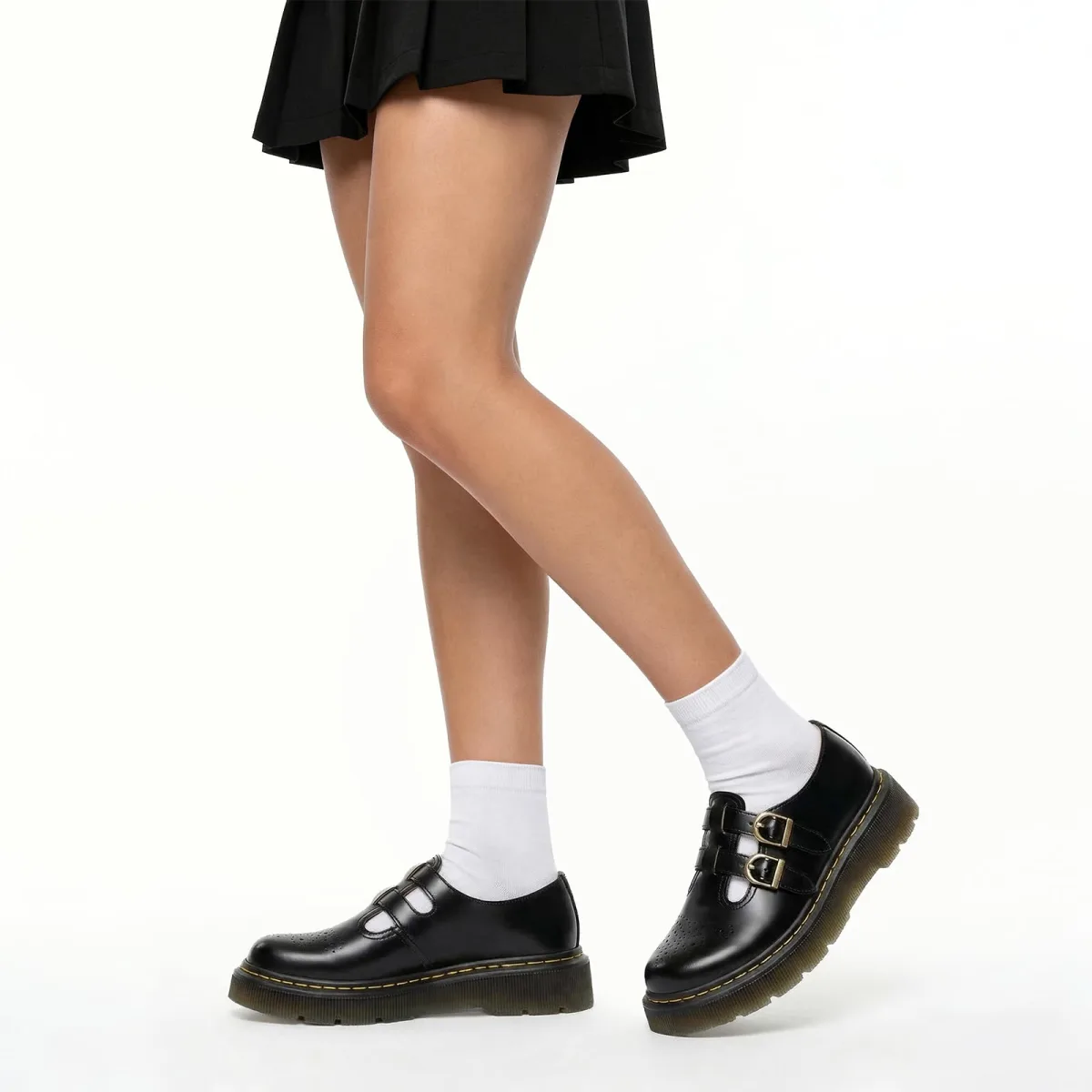 Athlefit women's Mary Jane platform flats in black with double straps photo 2