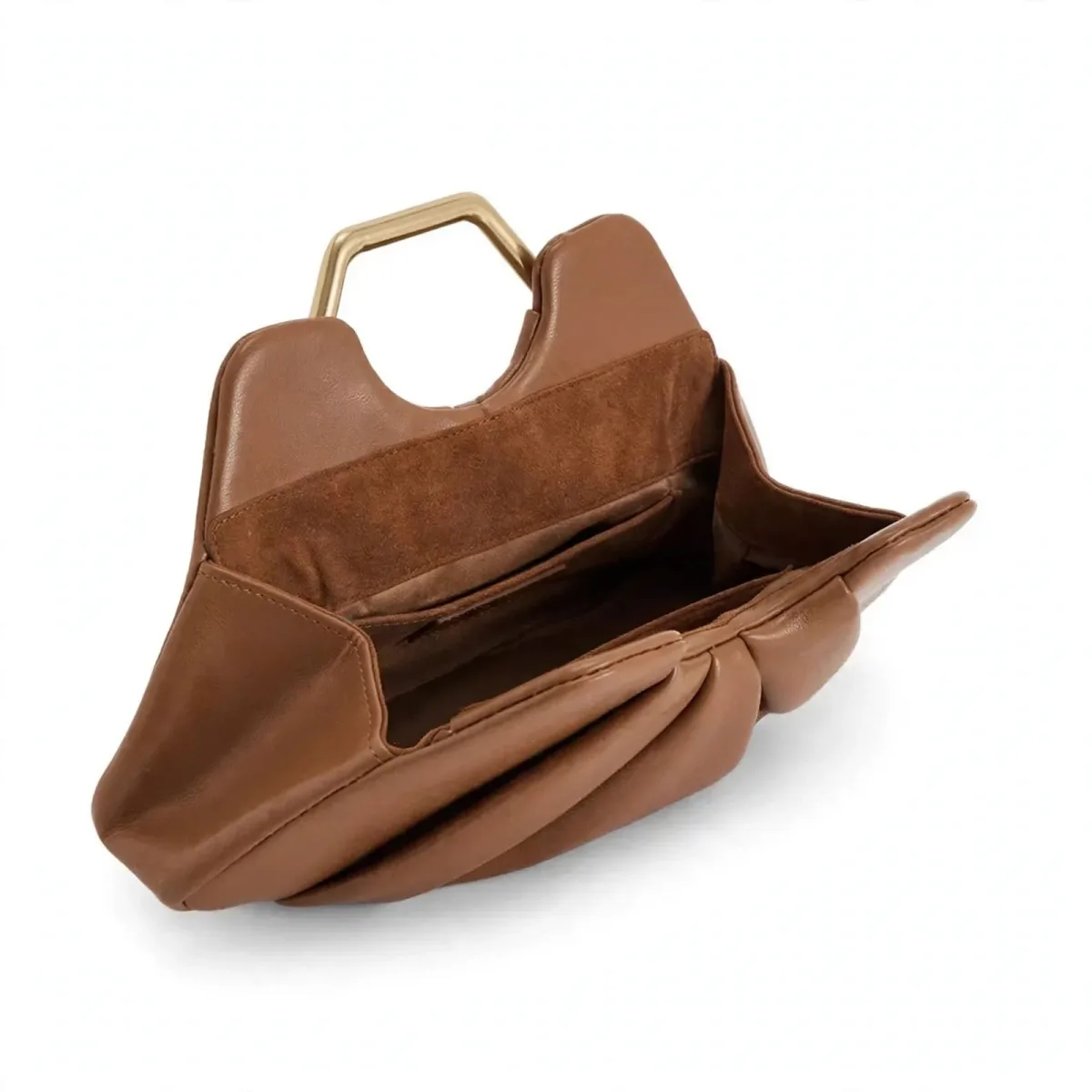 Brown Leather Clutch for Women, Elegant Ruched Evening Handbag