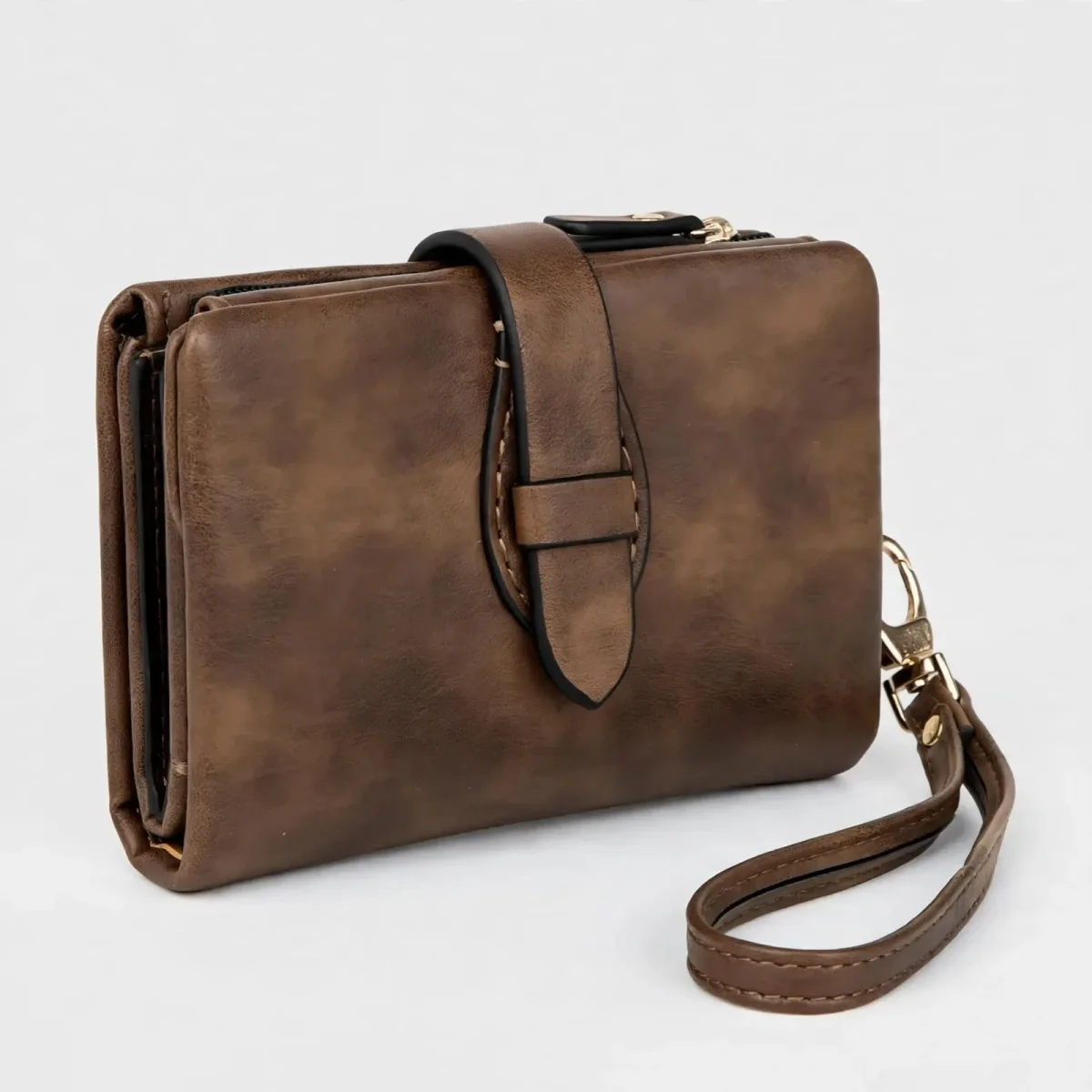 Fuginogi small RFID blocking wristlet wallet for women in coffee