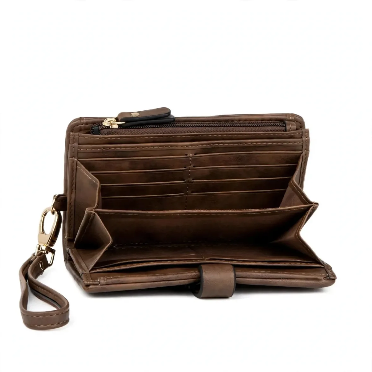Fuginogi small RFID blocking wristlet wallet for women in coffee