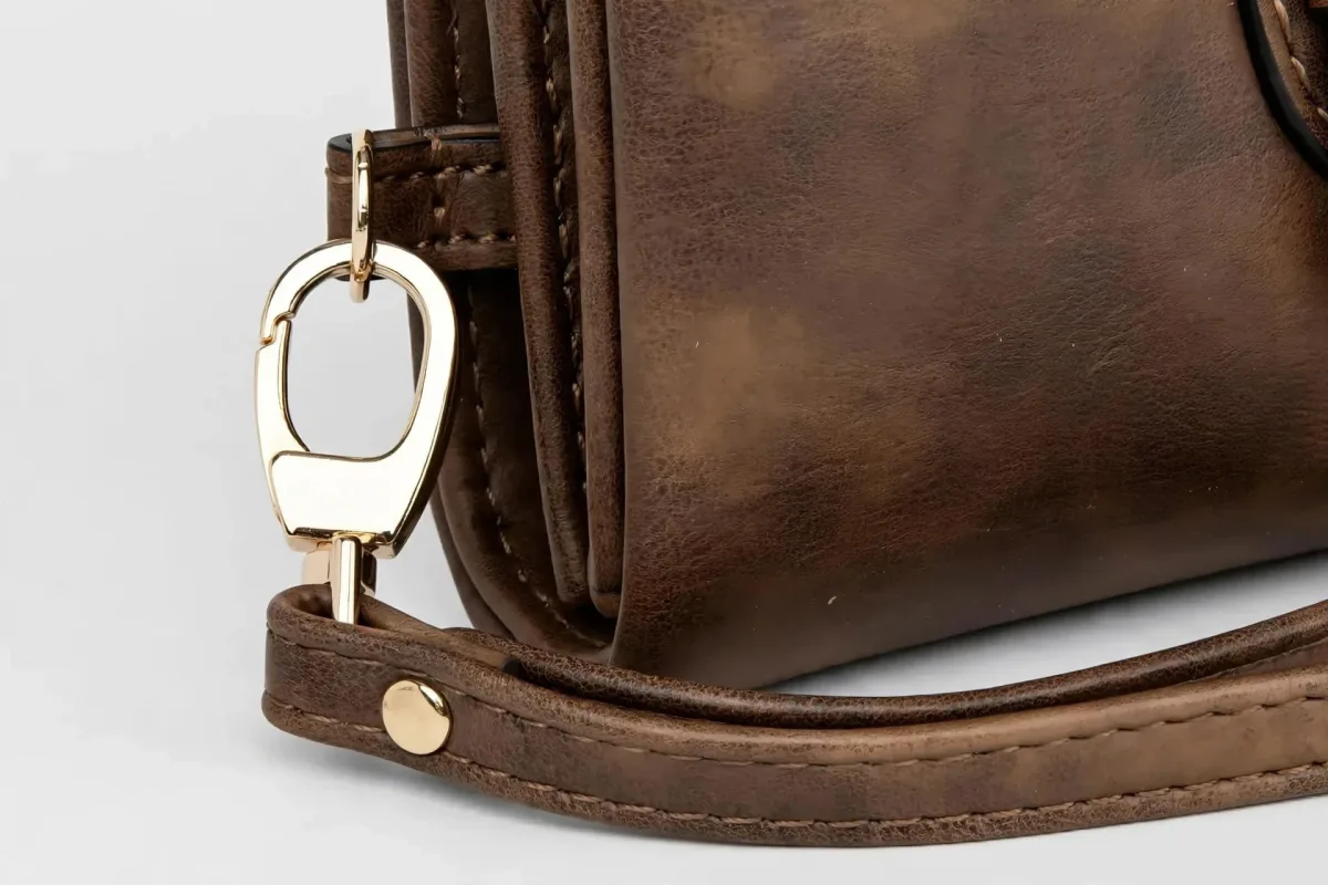 Fuginogi small RFID blocking wristlet wallet for women in coffee