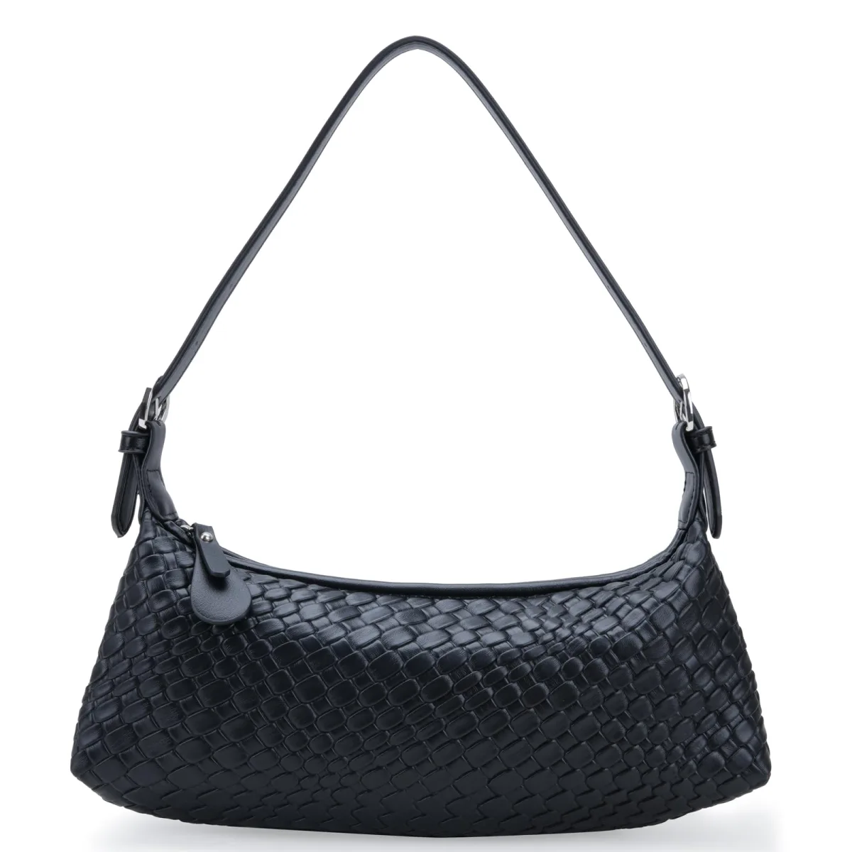 OREXINE small black woven shoulder bag with adjustable crossbody strap