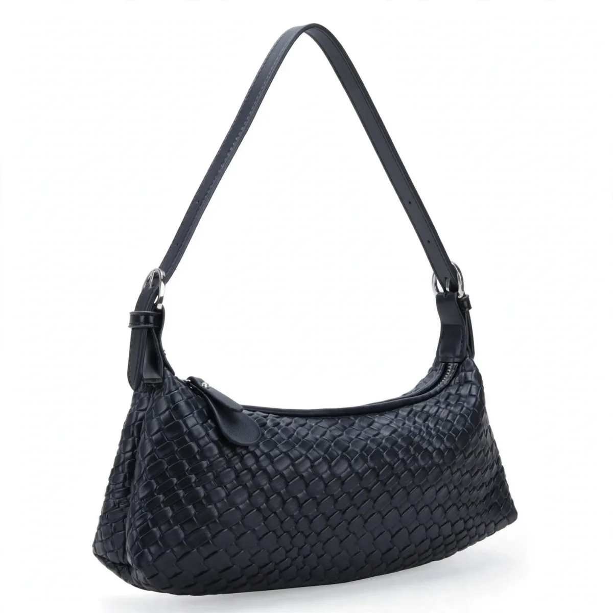 OREXINE small black woven shoulder bag with adjustable crossbody strap