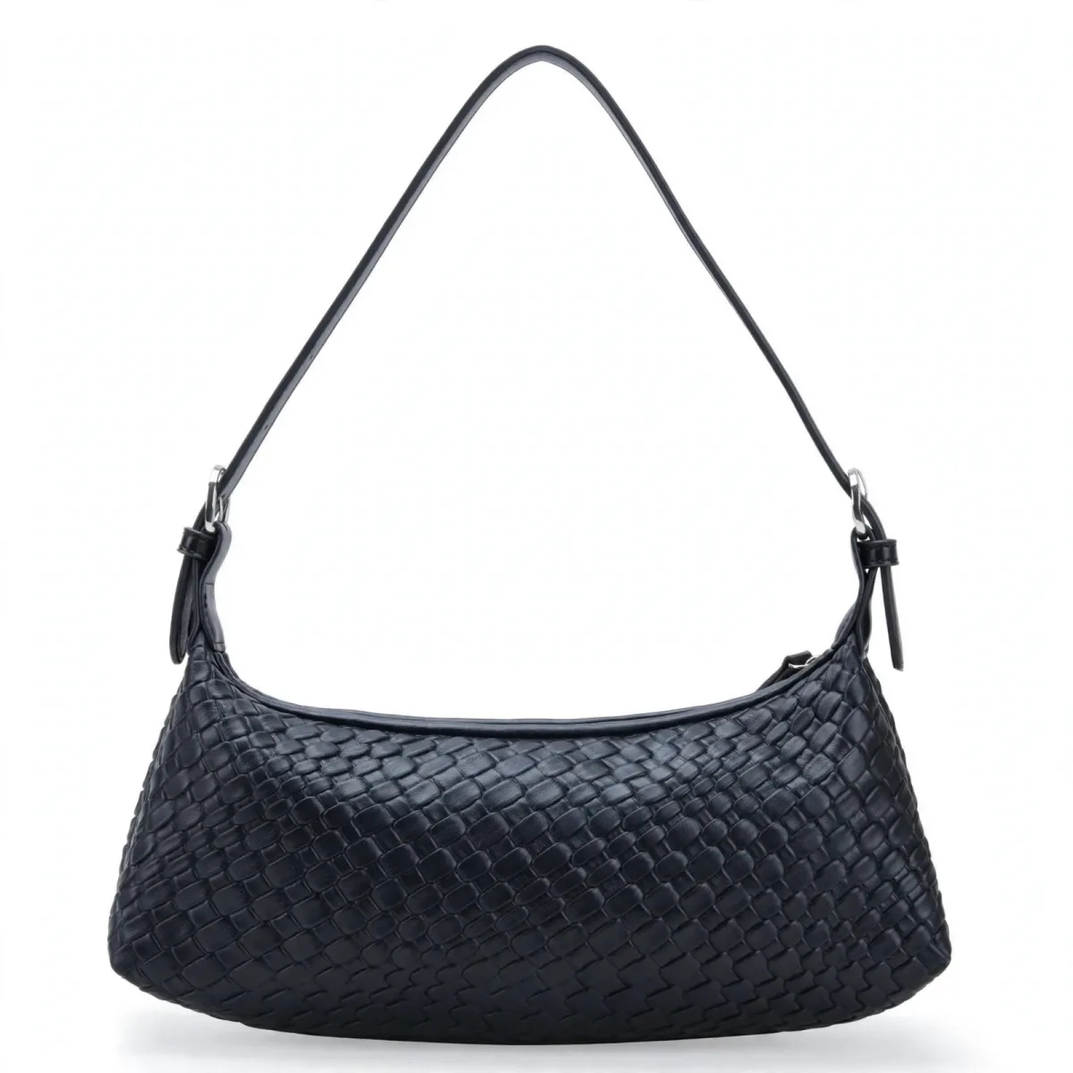 OREXINE small black woven shoulder bag with adjustable crossbody strap