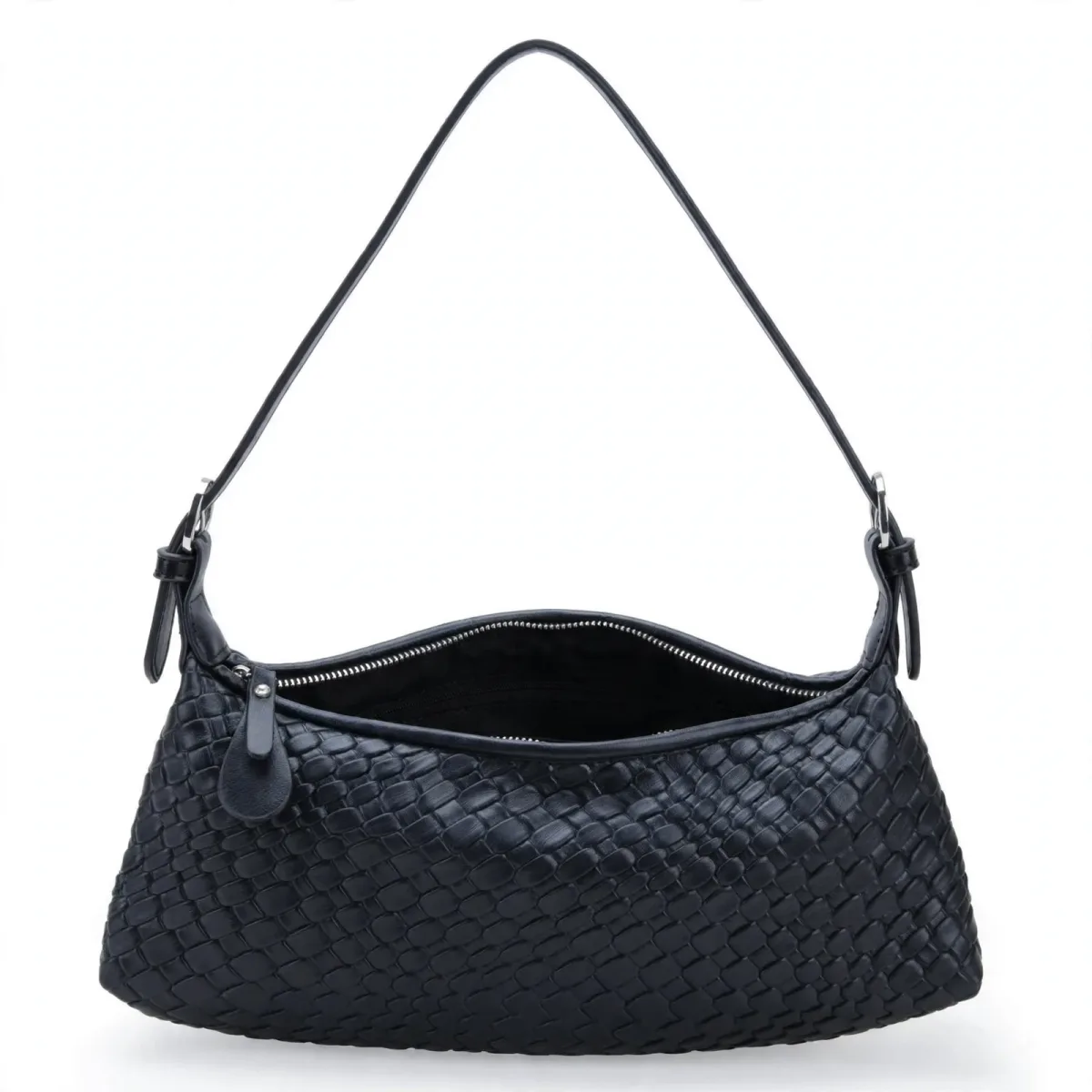 OREXINE small black woven shoulder bag with adjustable crossbody strap